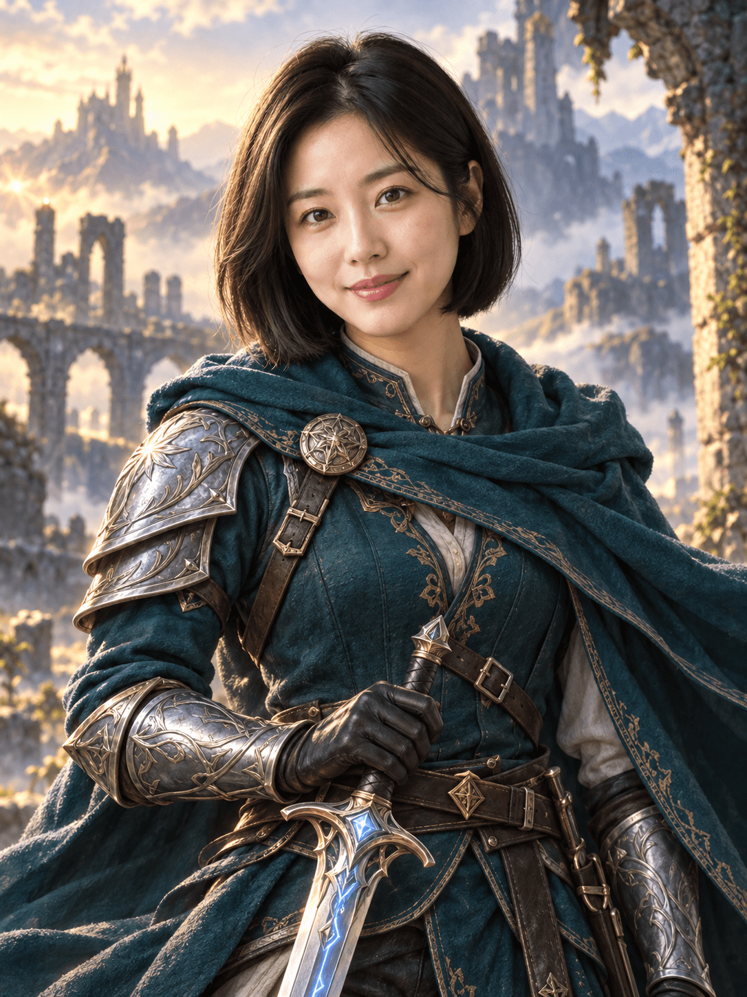 연습 사진 속 인물의 얼굴과 단발머리를 참고한 판타지 주인공